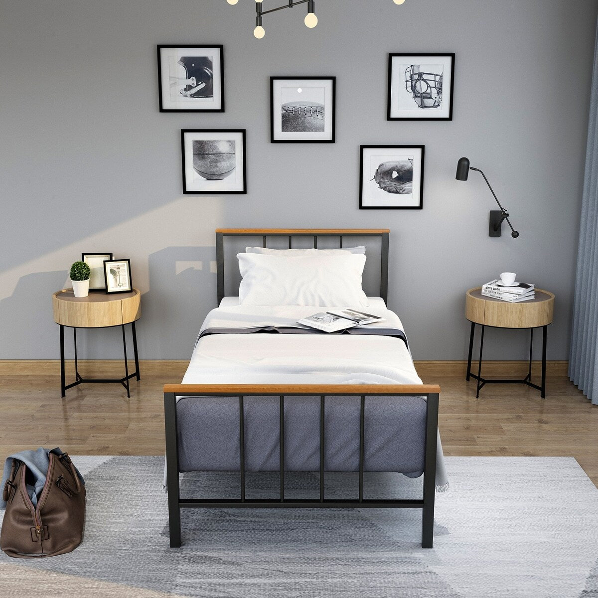 Mieres Industrial Metal Platform Bed Frame with Headboard & Footboard