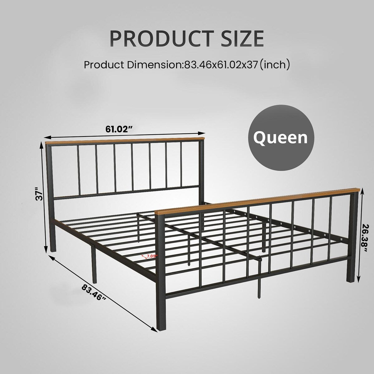 Mieres Industrial Metal Platform Bed Frame with Headboard & Footboard