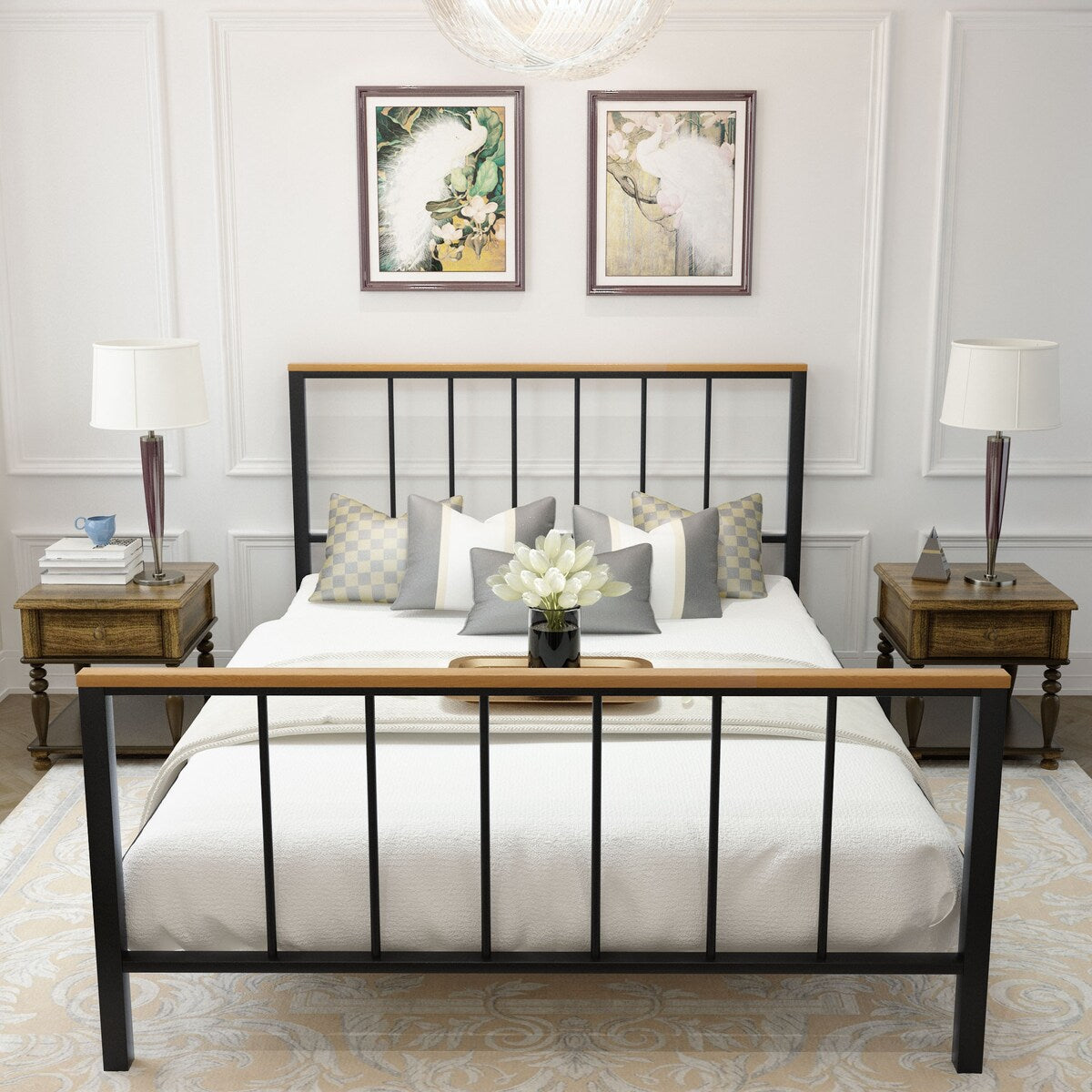 Mieres Industrial Metal Platform Bed Frame with Headboard & Footboard