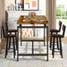Mieres Industrial Style Rustic 5 Pieces Dining Table Set, Counter Height Dining Table with 4 Upholstered Bar Chairs