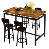 Mieres Industrial Style Rustic 5 Pieces Dining Table Set, Counter Height Dining Table with 4 Upholstered Bar Chairs