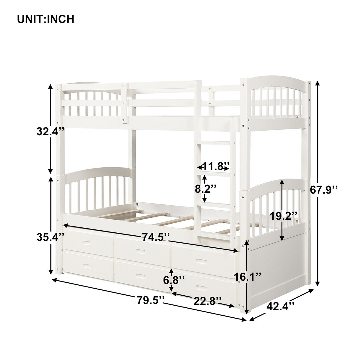 Miguel Twin over Twin Bunk Bed with Trundle, Drawers