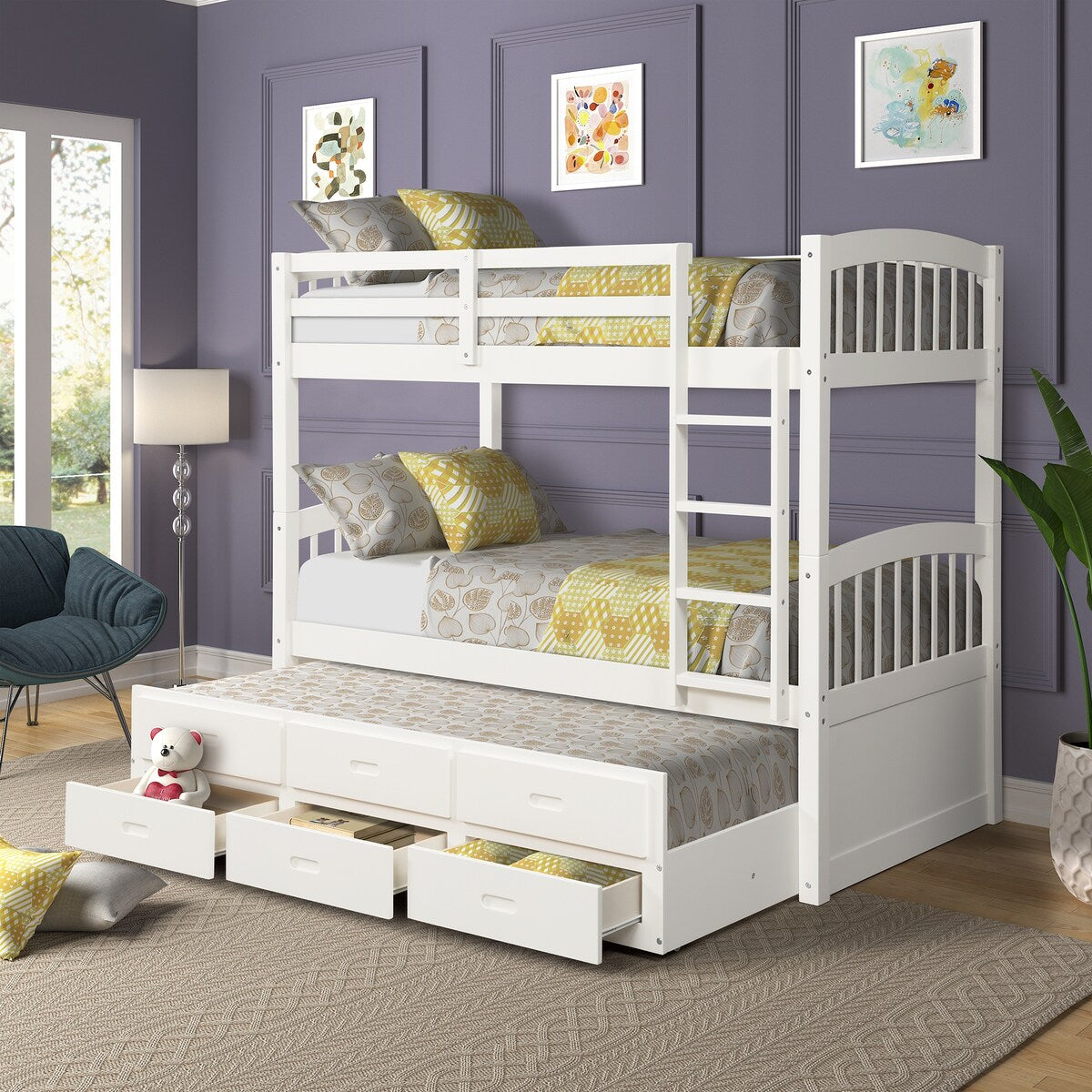 Miguel Twin over Twin Bunk Bed with Trundle, Drawers