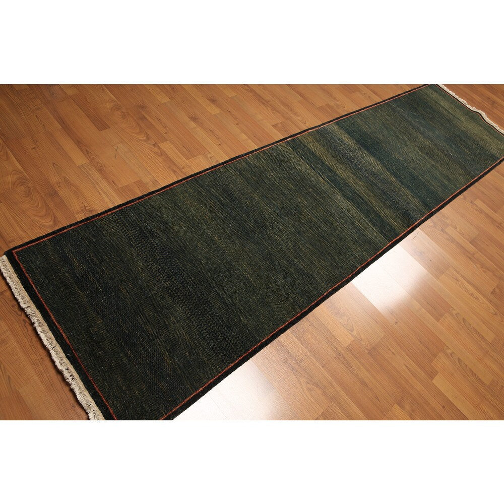 Mikhaelin Kohlberg Contemporary Pure Wool Persian Runner Rug - Blue/Rust - 2'8" x 10'5"
