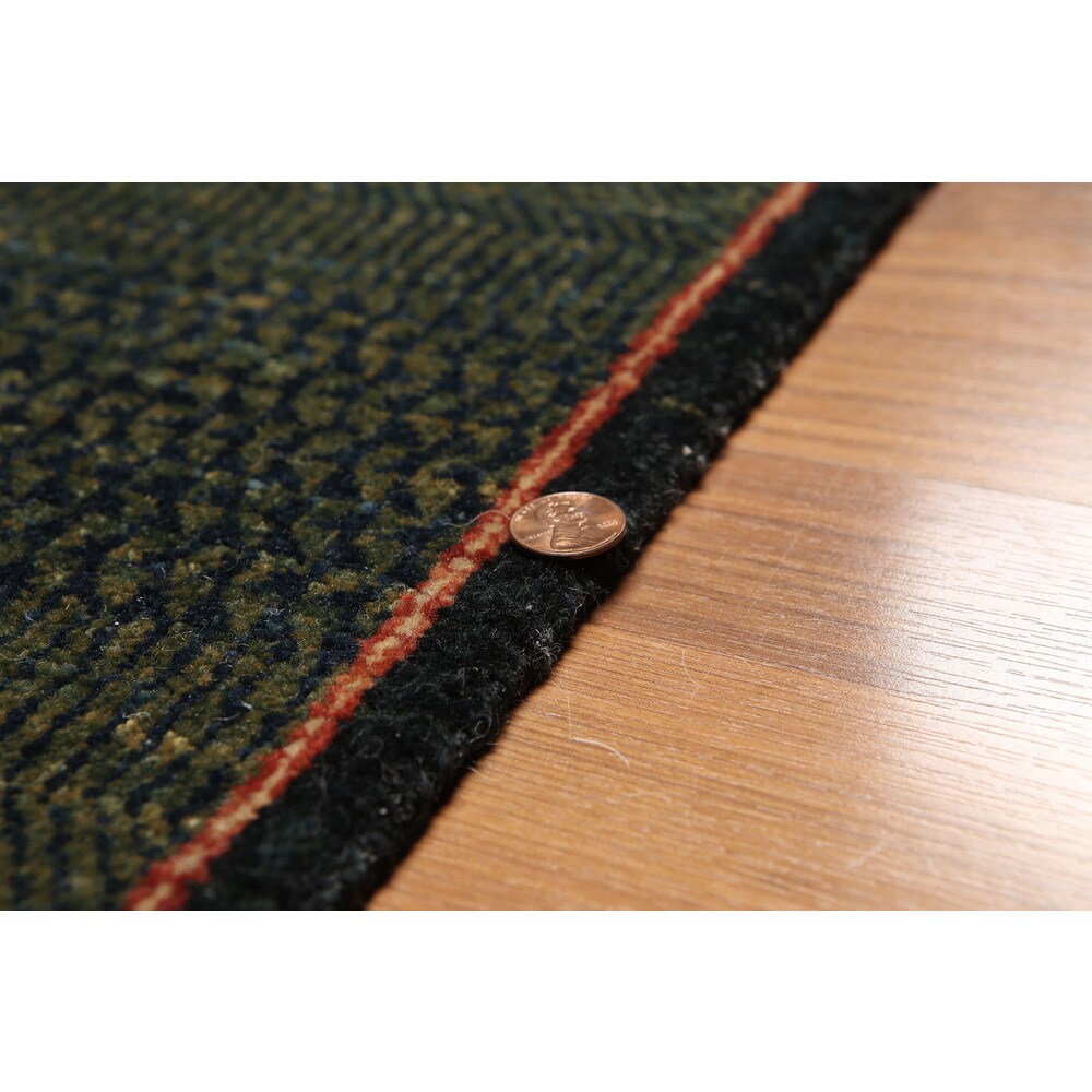 Mikhaelin Kohlberg Contemporary Pure Wool Persian Runner Rug - Blue/Rust - 2'8" x 10'5"