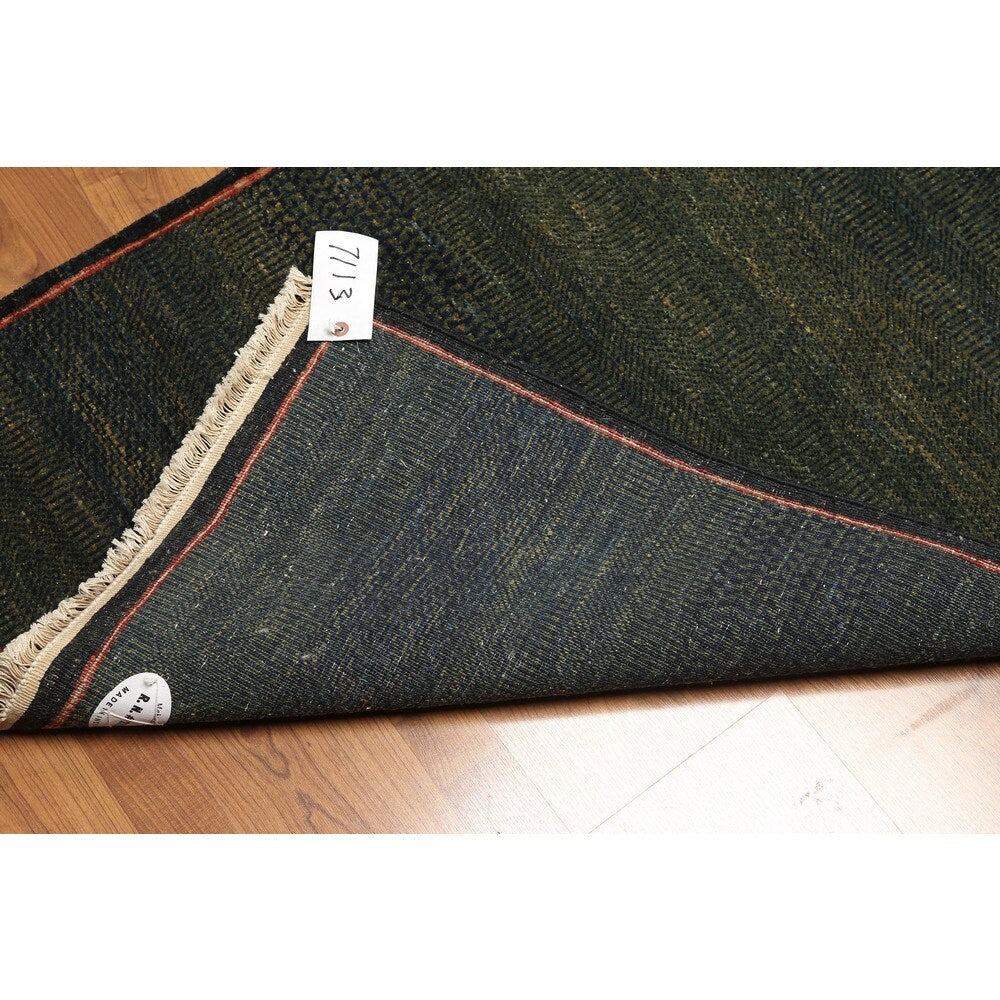 Mikhaelin Kohlberg Contemporary Pure Wool Persian Runner Rug - Blue/Rust - 2'8" x 10'5"