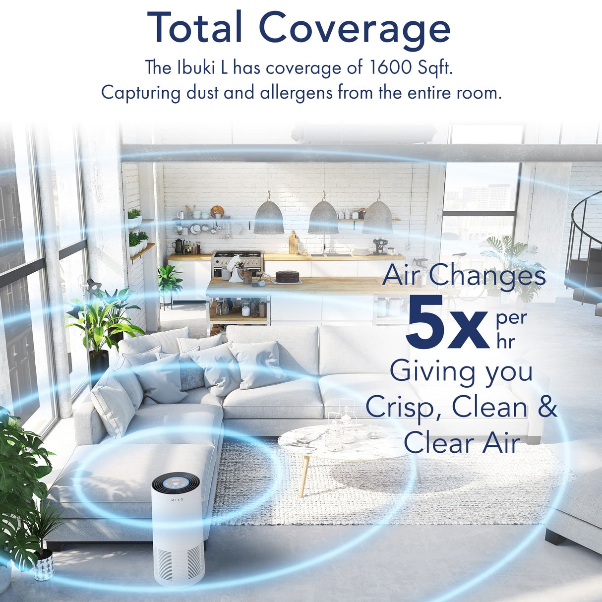 Miko Smart Air Purifier with Air Quality Sensor H13 True HEPA Filter - 8'8" x 12'