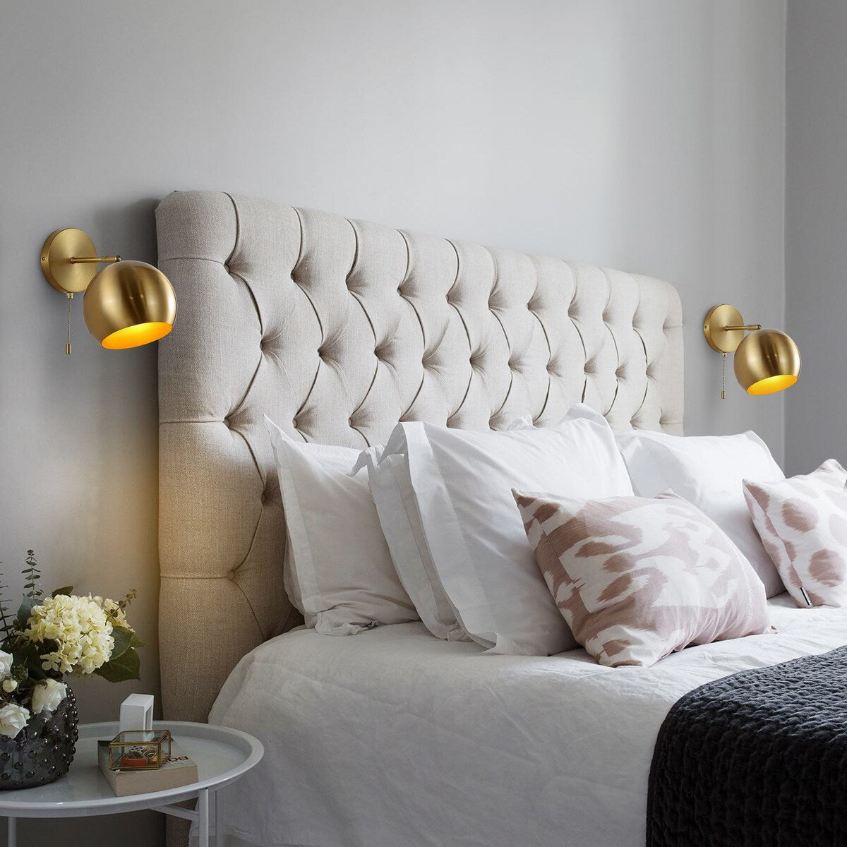 Mila 7" 1-Light Modern Midcentury Iron LED Sconce with Pull-Chain Switch, Brass Gold (Set of 2) by JONATHAN Y
