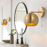 Mila 7" 1-Light Modern Midcentury Iron LED Sconce with Pull-Chain Switch, Brass Gold (Set of 2) by JONATHAN Y