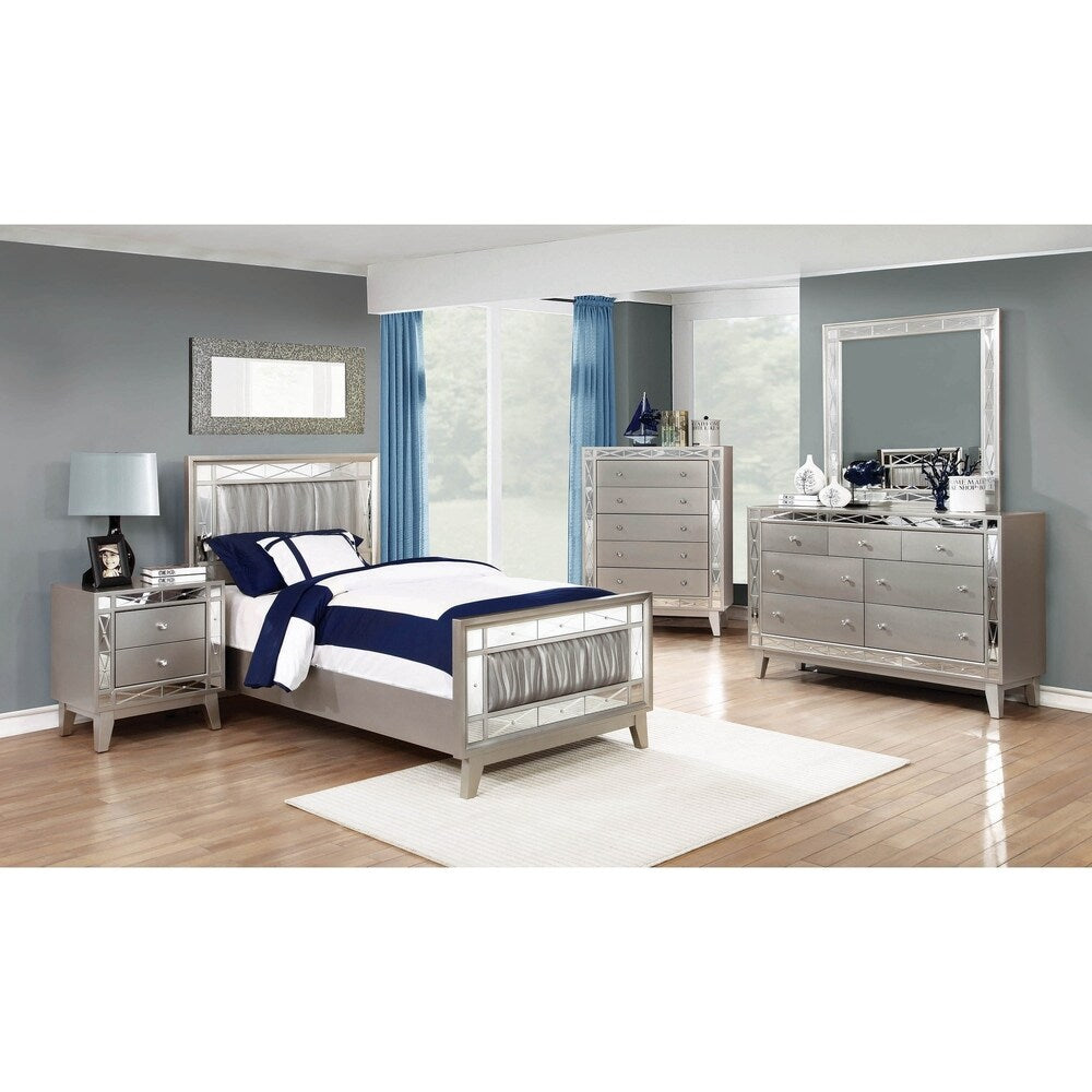 Milan Metallic Mercury 5-piece Panel Bedroom Set with 2 Nightstands