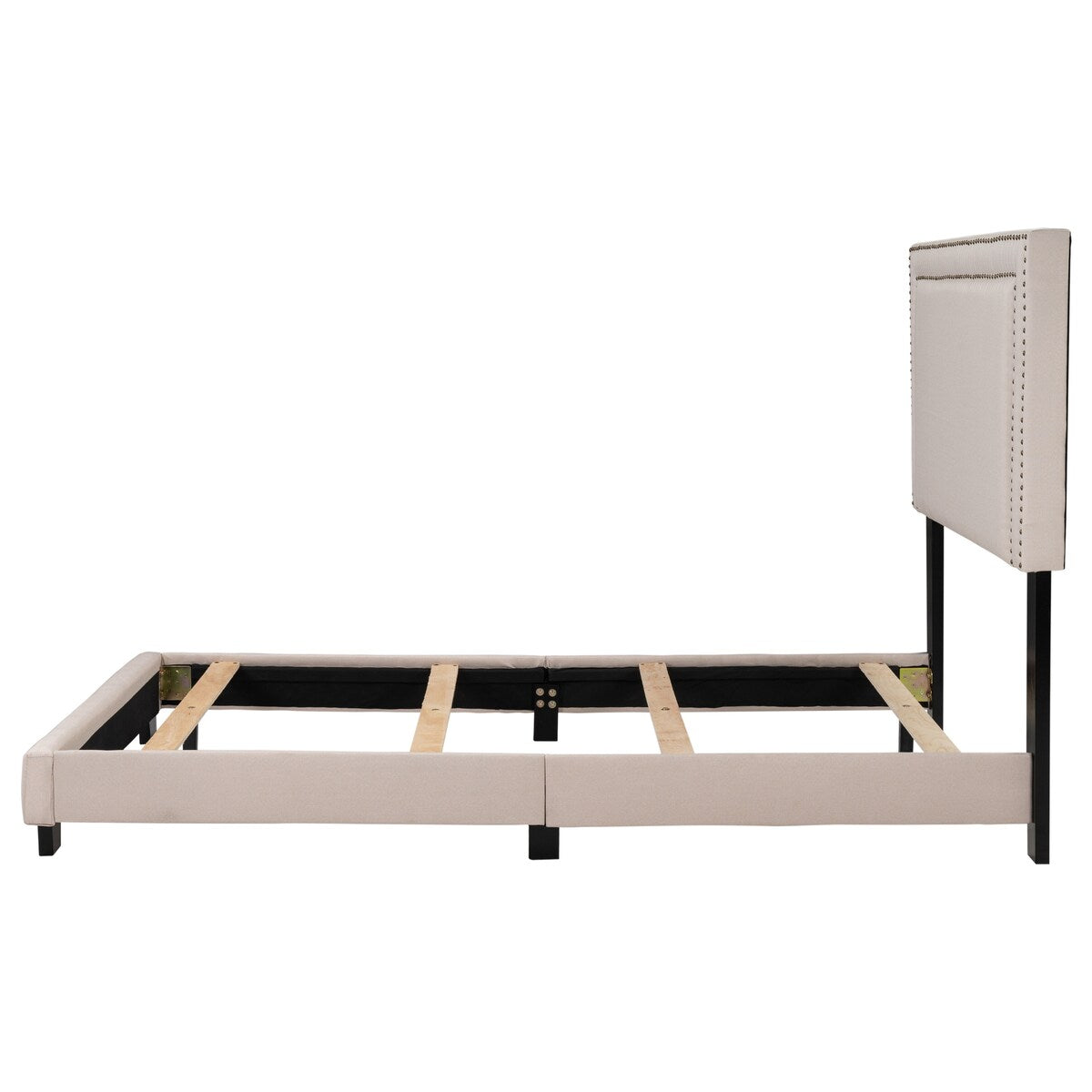 Milan Upholstered Platform Bed with Wooden Slats and Nailhead Detail, Twin