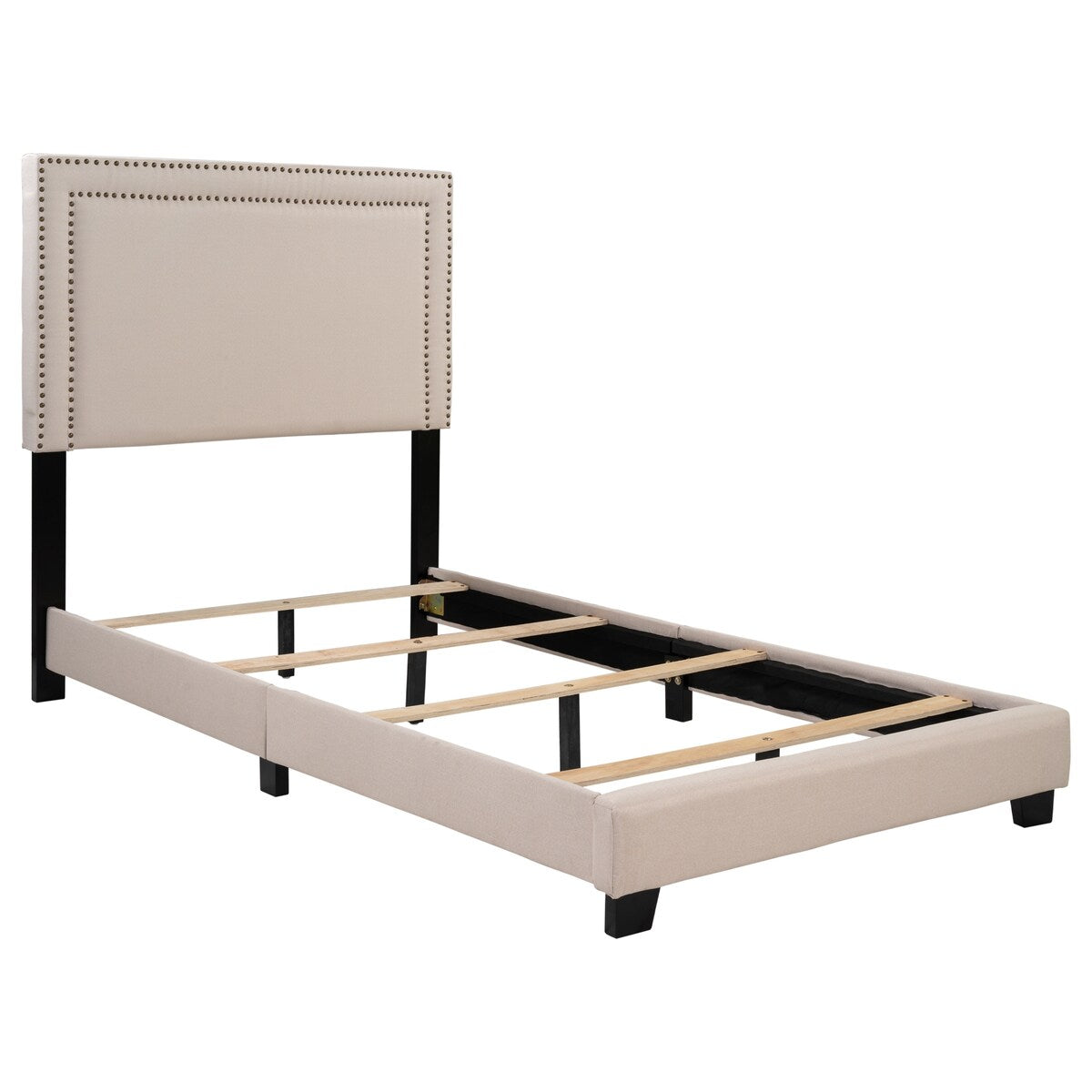 Milan Upholstered Platform Bed with Wooden Slats and Nailhead Detail, Twin