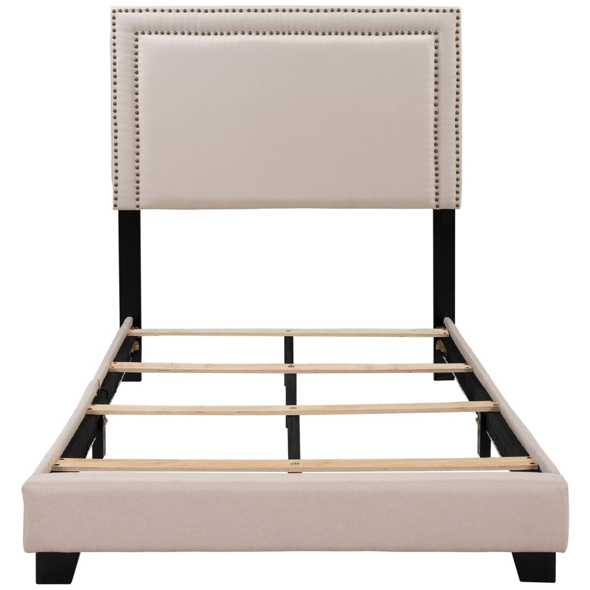 Milan Upholstered Platform Bed with Wooden Slats and Nailhead Detail, Twin