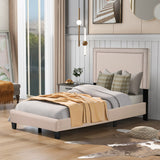 Milan Upholstered Platform Bed with Wooden Slats and Nailhead Detail, Twin