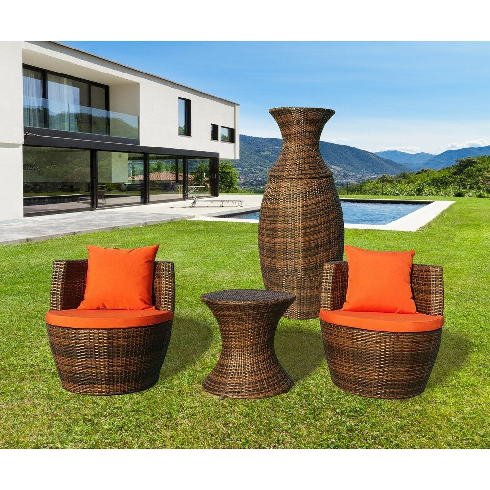 Milana Orange Resin Wicker 3 pc Patio Conversation Bistro Set