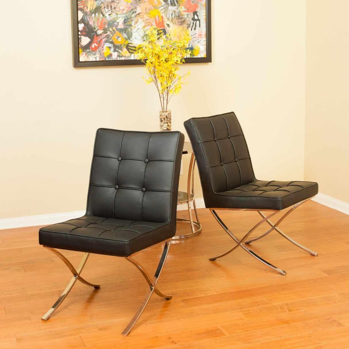 Milania Modern Button Tufted Leather Dining Chairs (Set of 2) by Christopher Knight Home