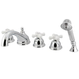 Kingston Brass Milano 5-Hole Deck Mount Roman Tub Faucet with Hand Shower