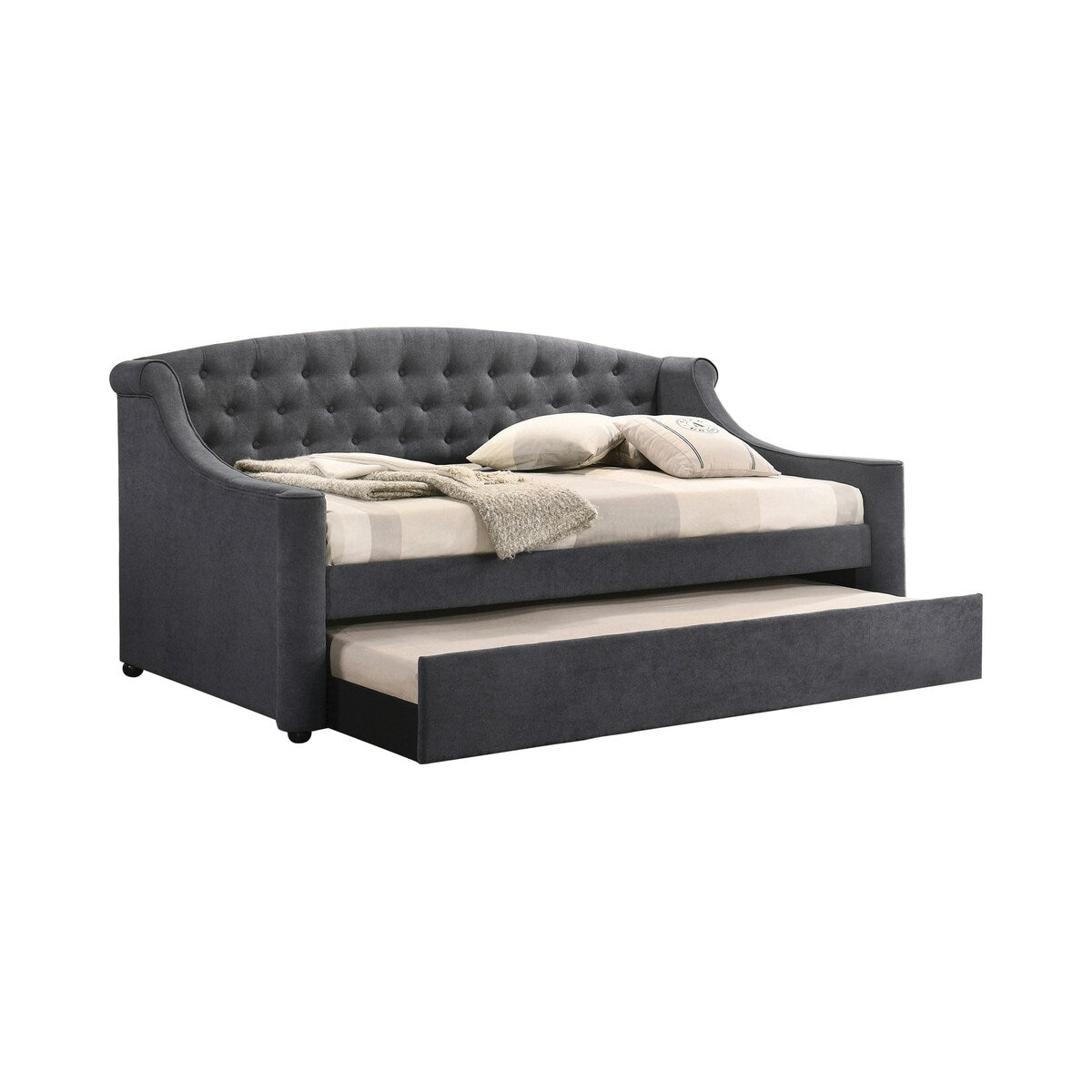 Milenge Grey Twin Upholstered Tufted Daybed with Trundle