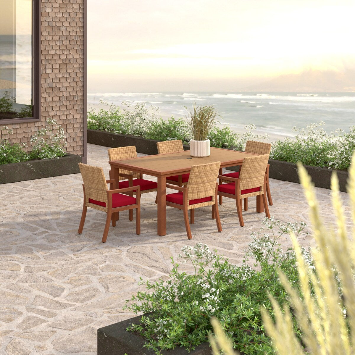 Mili 7 Piece Sunbrella Outdoor Patio Dining Set