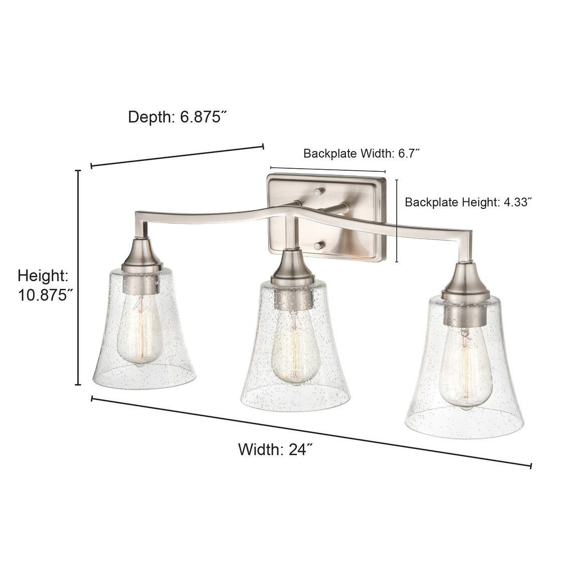 Millennium Lighting Caily 3 Light Bathroom Vanity Fixture in Brushed Nickel or Matte Black with Seeded Glass Shade
