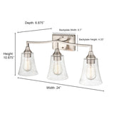 Millennium Lighting Caily 3 Light Bathroom Vanity Fixture in Brushed Nickel or Matte Black with Seeded Glass Shade
