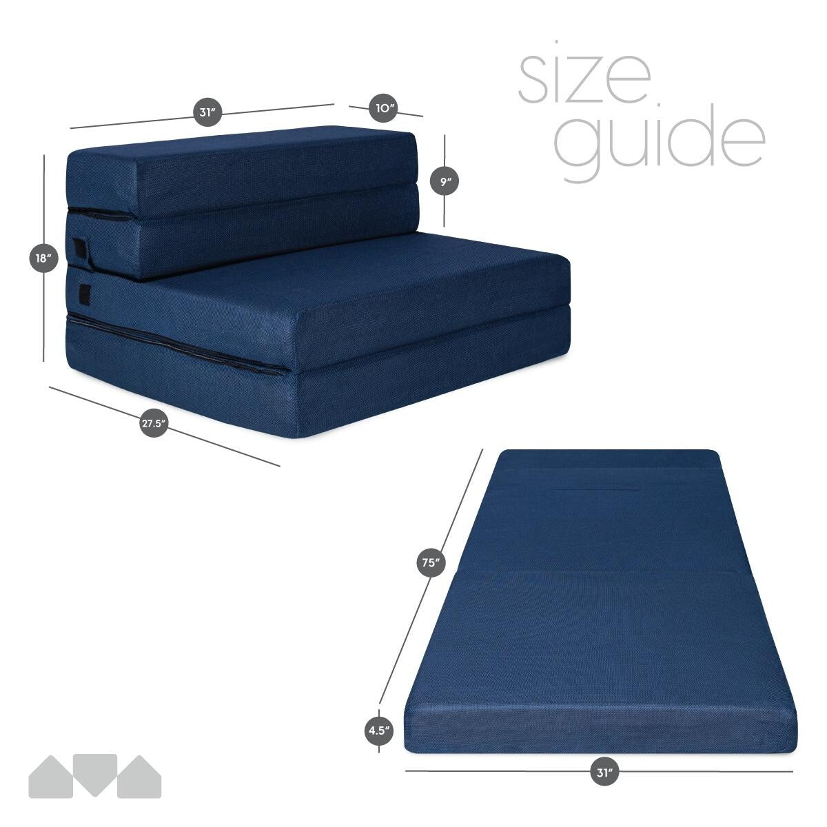 Milliard Tri-Fold Foam Folding Mattress and Sofa Bed for Guests (cot)