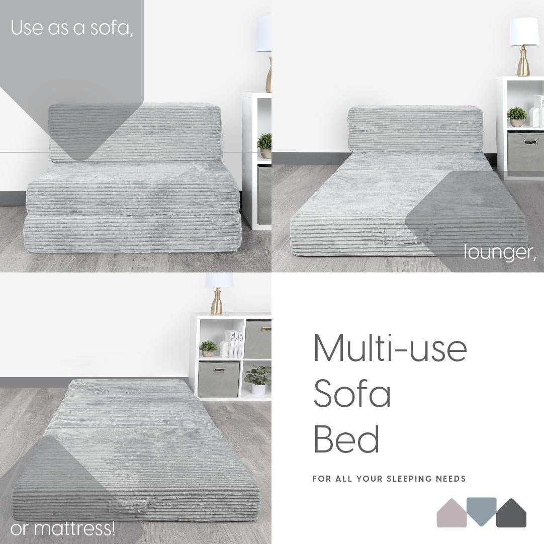 Milliard Tri Folding Sofa Mattress, Memory Foam Foldable Mattress with Ultra Soft & Washable Ribbed Fur Cover, Twin Size (Grey)