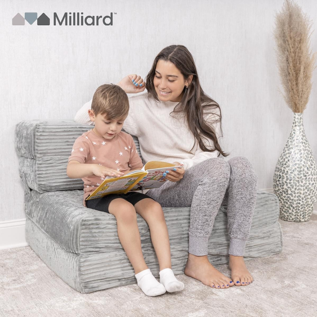 Milliard Tri Folding Sofa Mattress, Memory Foam Foldable Mattress with Ultra Soft & Washable Ribbed Fur Cover, Twin Size (Grey)