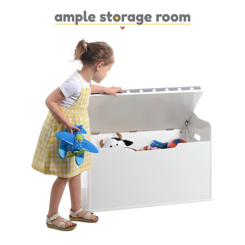 Milliard Wooden Toy Box and Storage Chest with Seating Bench - for Kids and Babies – Girls and Boys - White - Large