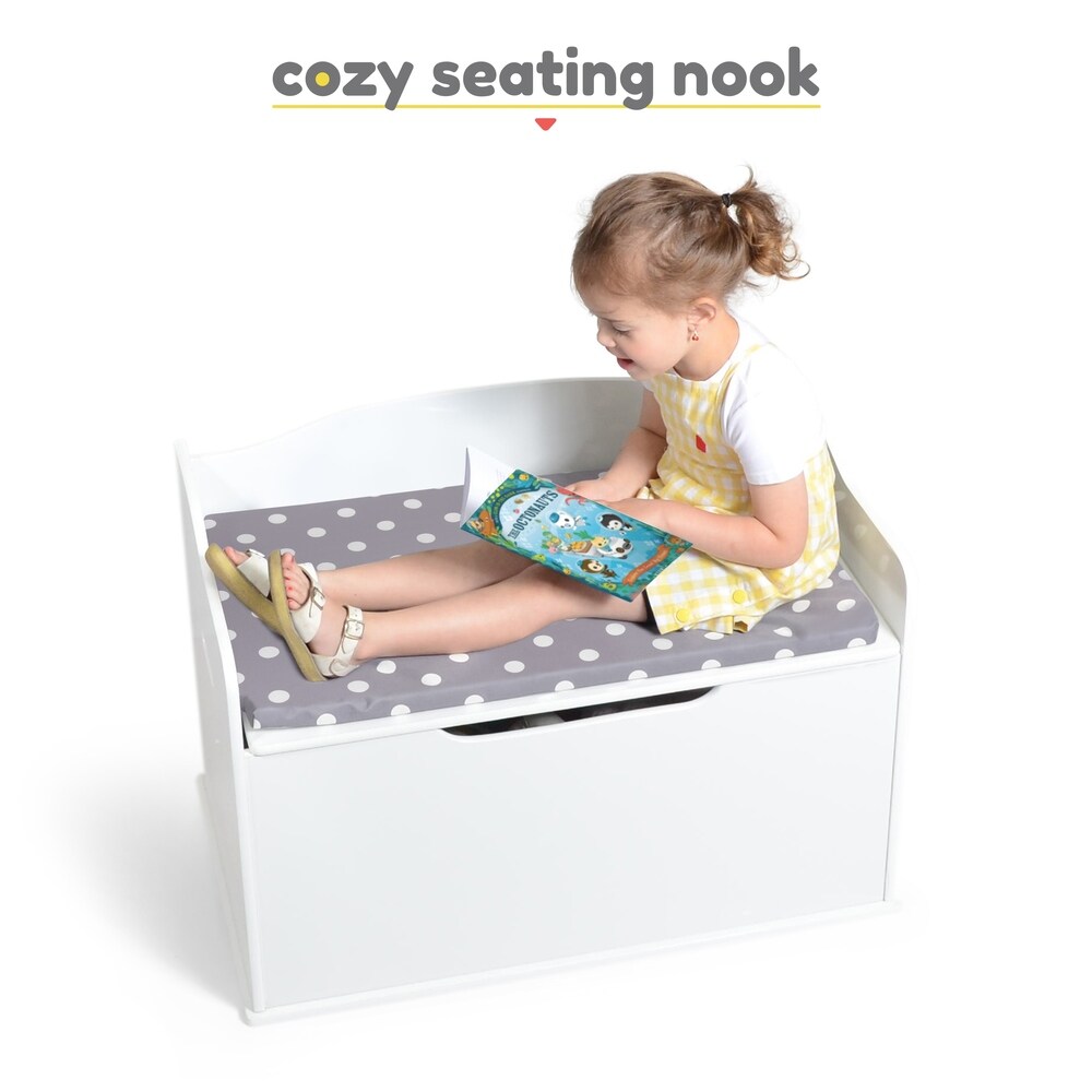 Milliard Wooden Toy Box and Storage Chest with Seating Bench - for Kids and Babies – Girls and Boys - White - Large