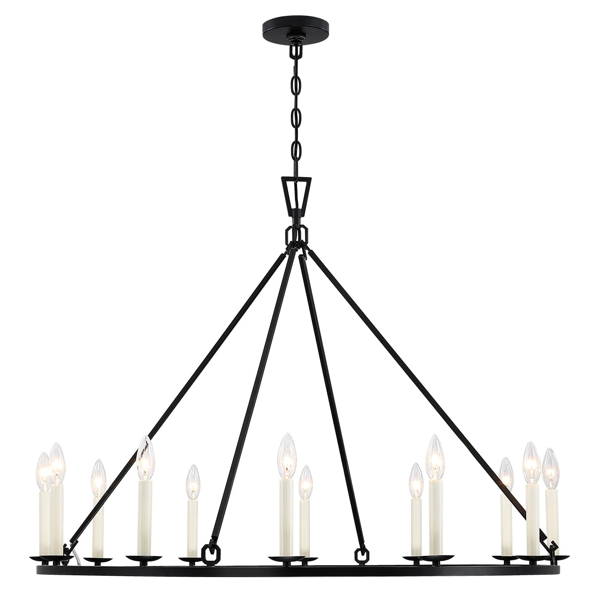 Mills 12-Light Black Candle Style Wagon Wheel Chandelier - 40''W