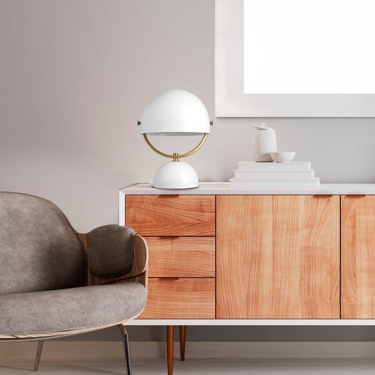 Milo 12.5" Matte White Desk Lamp with Matte Brass Accents - one size