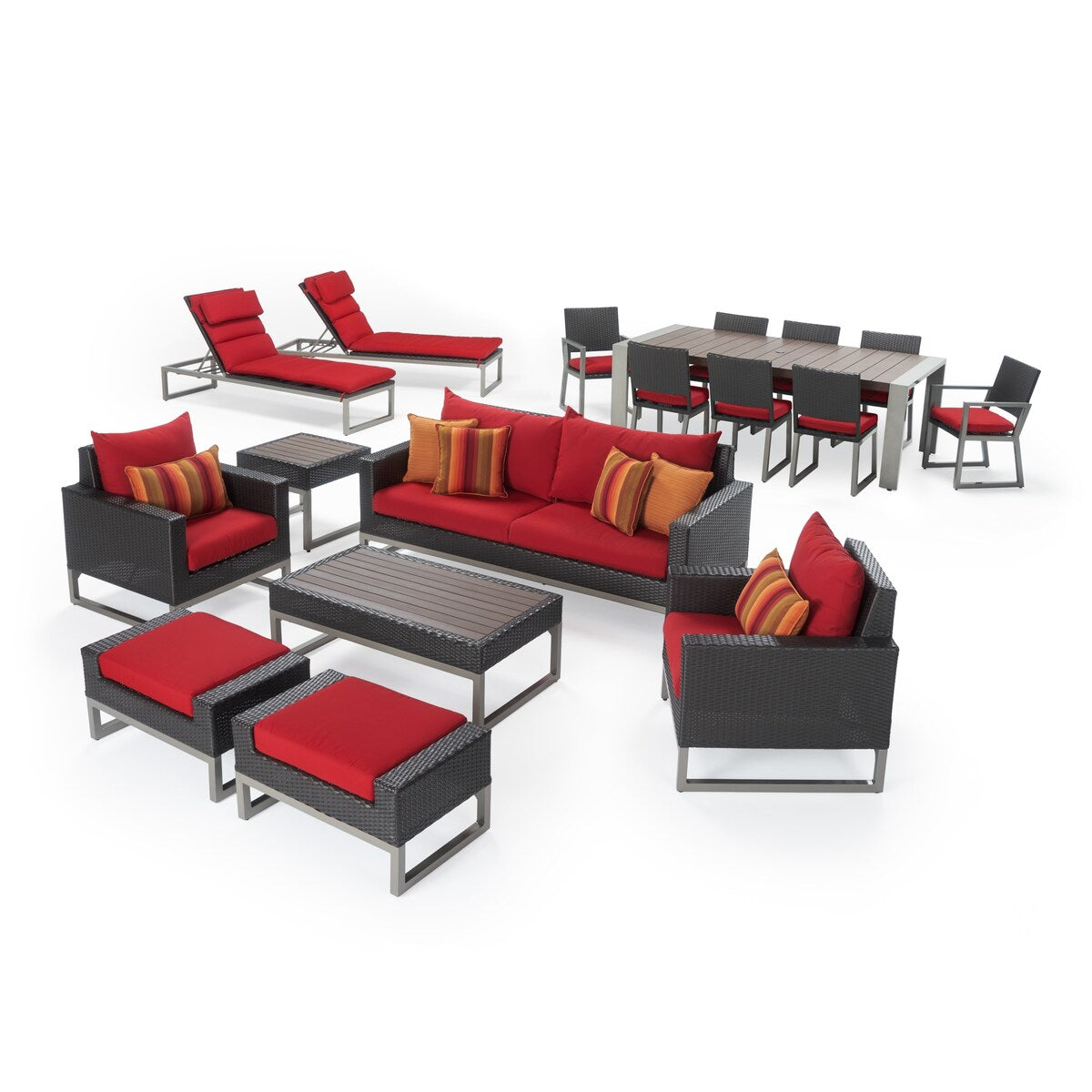 Milo Espresso 18 Piece Sunbrella Outdoor Patio Estate Set