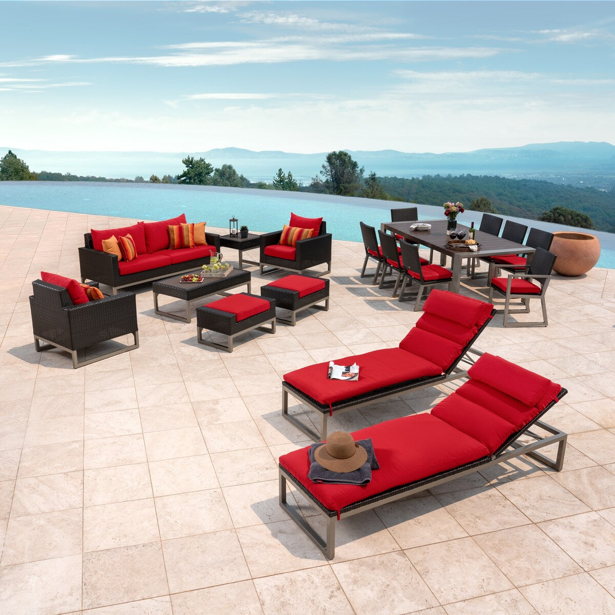 Milo Espresso 18 Piece Sunbrella Outdoor Patio Estate Set