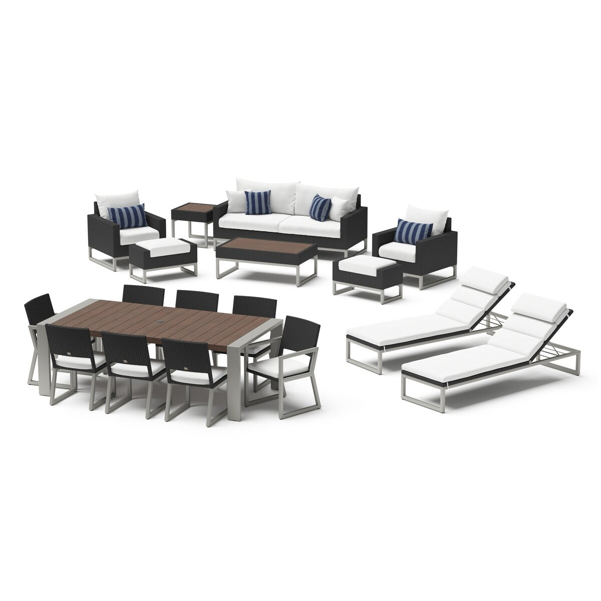 Milo Espresso 18 Piece Sunbrella Outdoor Patio Estate Set