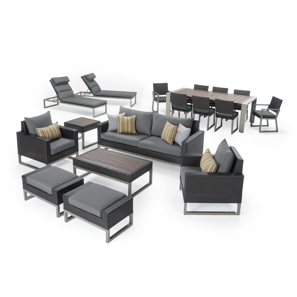 Milo Espresso 18 Piece Sunbrella Outdoor Patio Estate Set