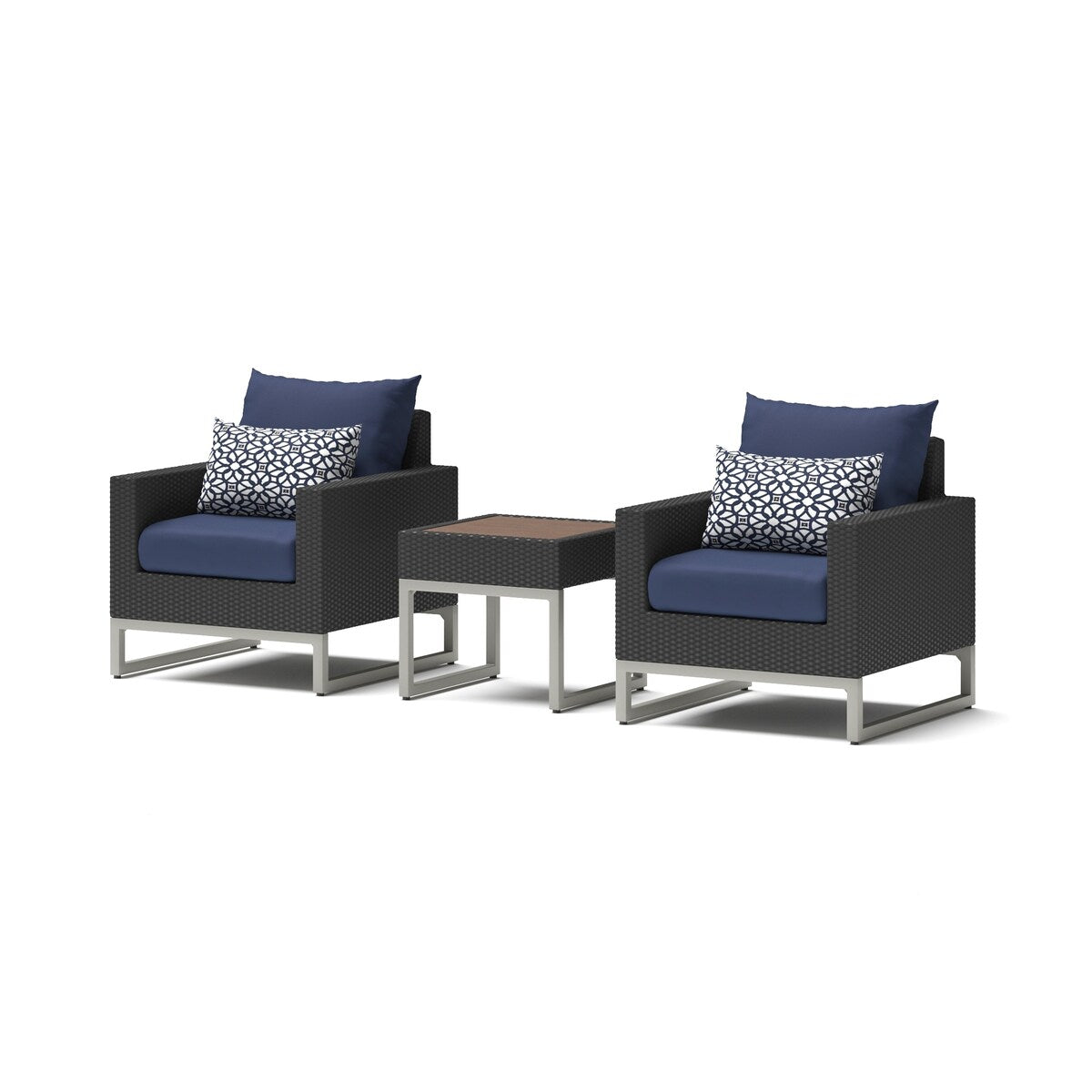 Milo Espresso 3 Piece Sunbrella Outdoor Patio Club Chairs and Side Table