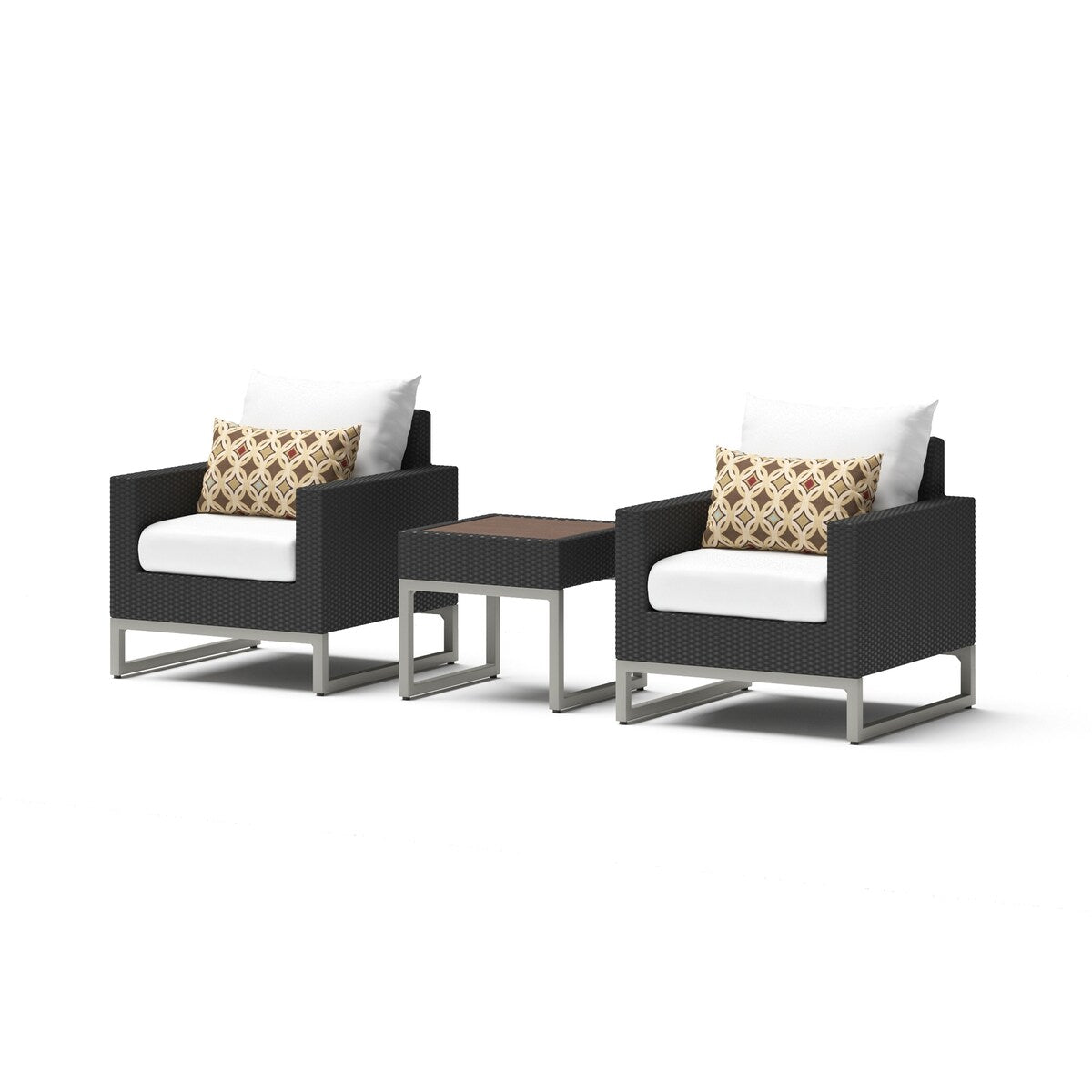 Milo Espresso 3 Piece Sunbrella Outdoor Patio Club Chairs and Side Table