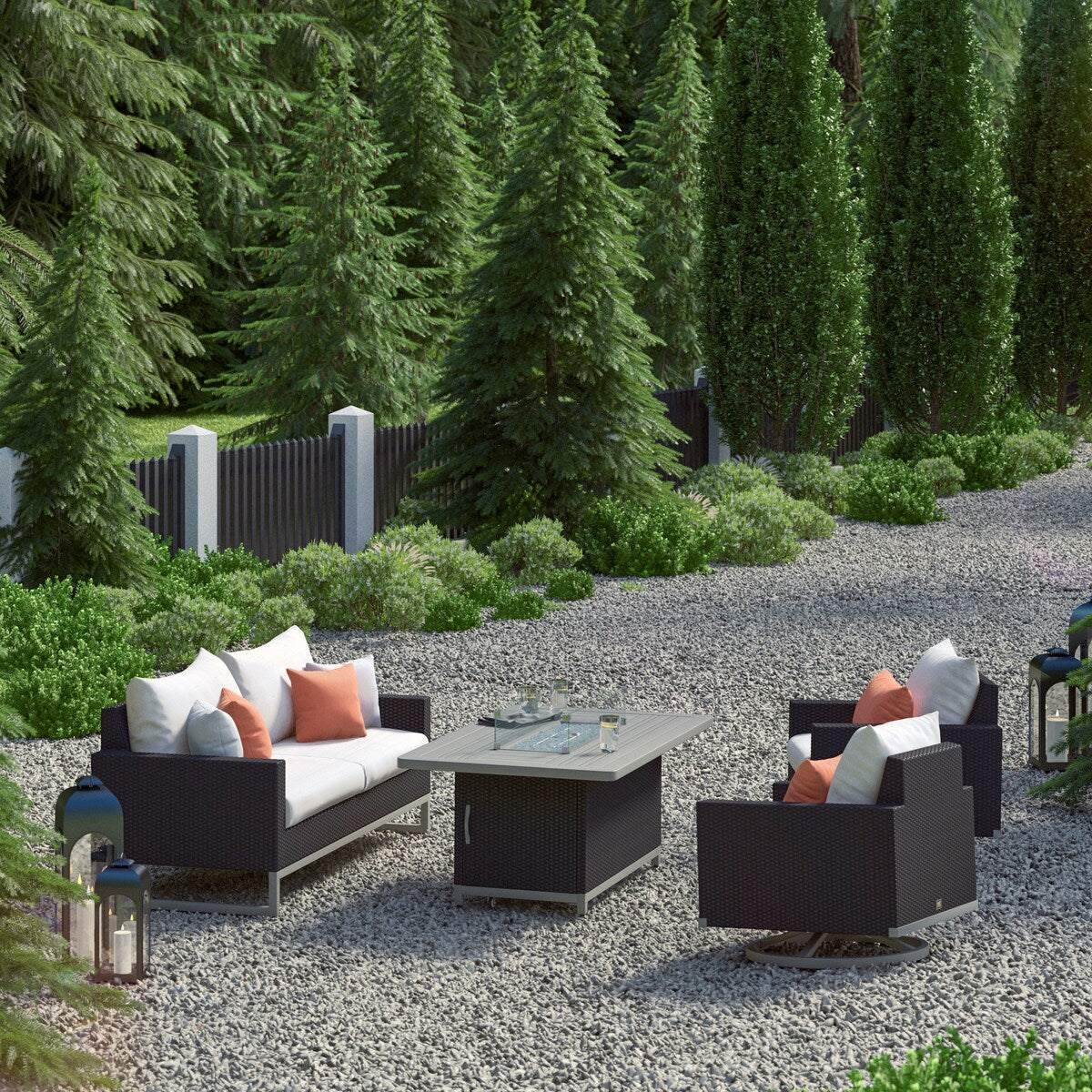 Milo Espresso 4 Piece Sunbrella Outdoor Patio Motion Fire Set