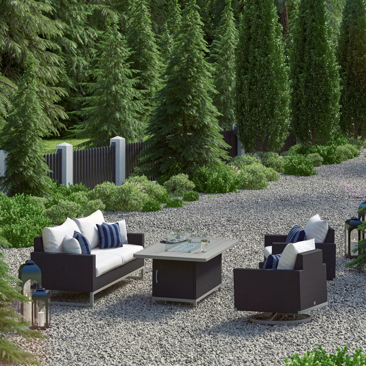 Milo Espresso 4 Piece Sunbrella Outdoor Patio Motion Fire Set