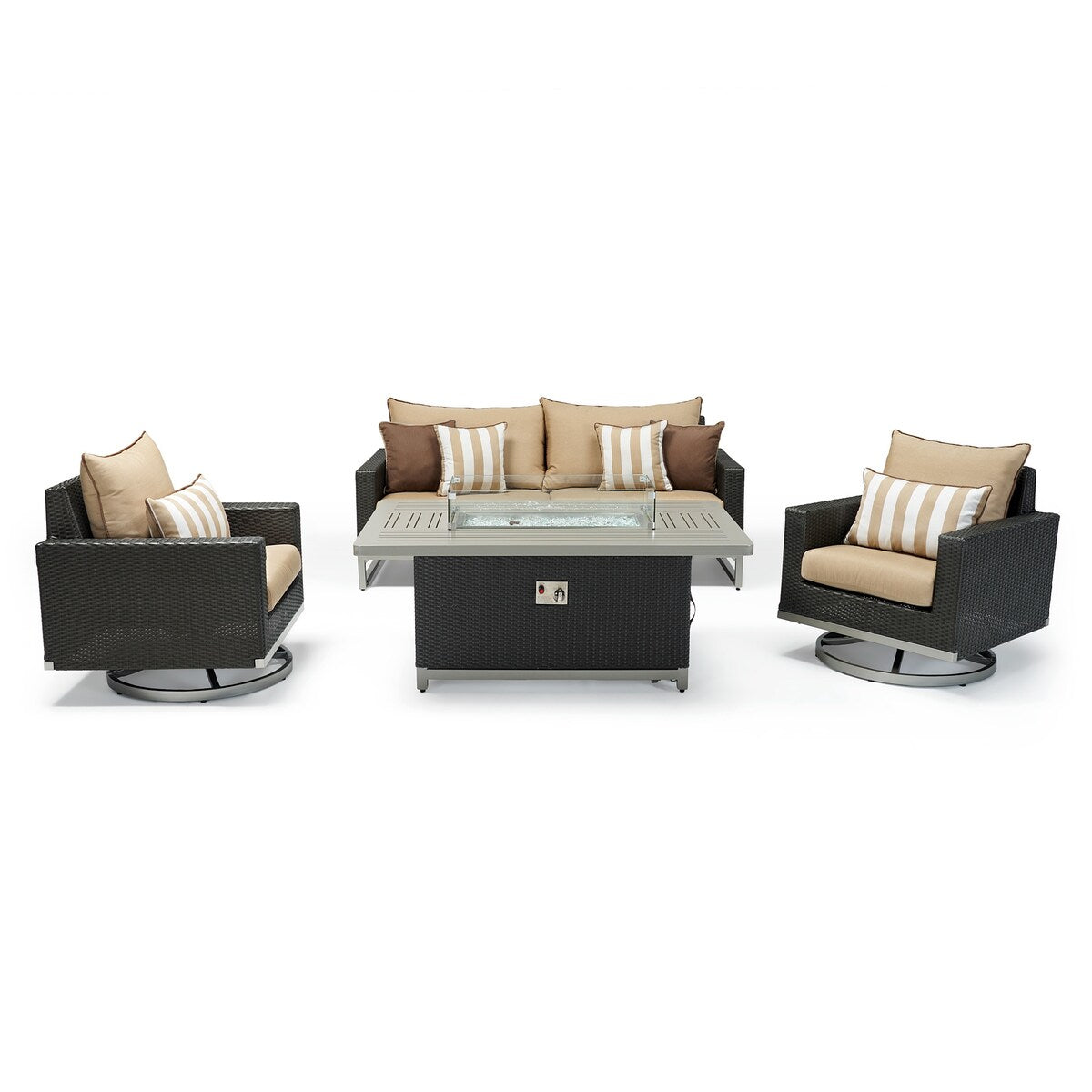 Milo Espresso 4 Piece Sunbrella Outdoor Patio Motion Fire Set