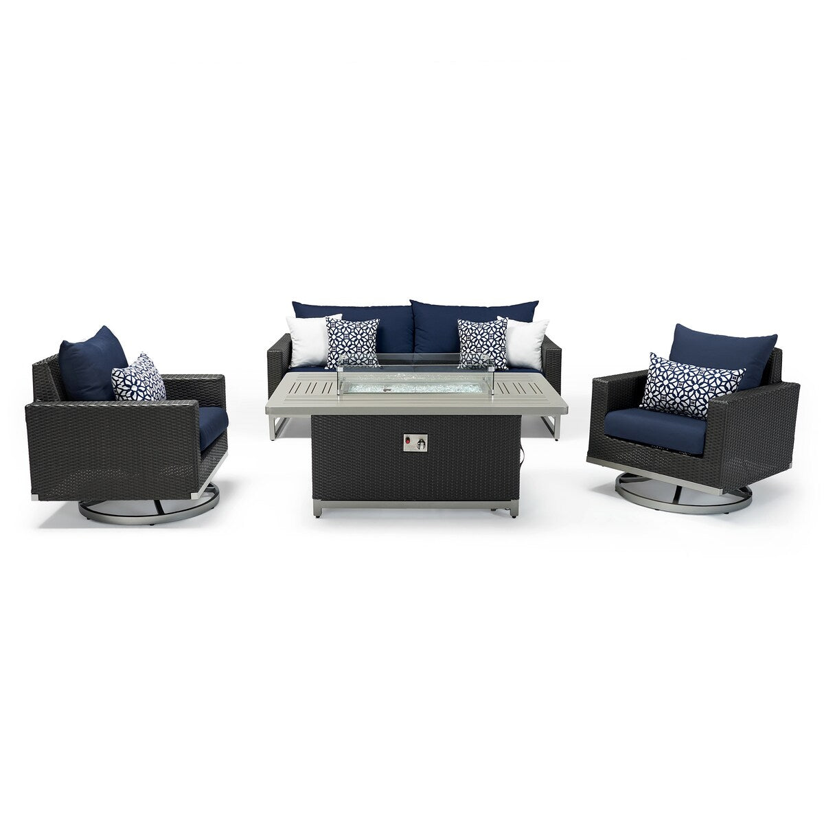Milo Espresso 4 Piece Sunbrella Outdoor Patio Motion Fire Set