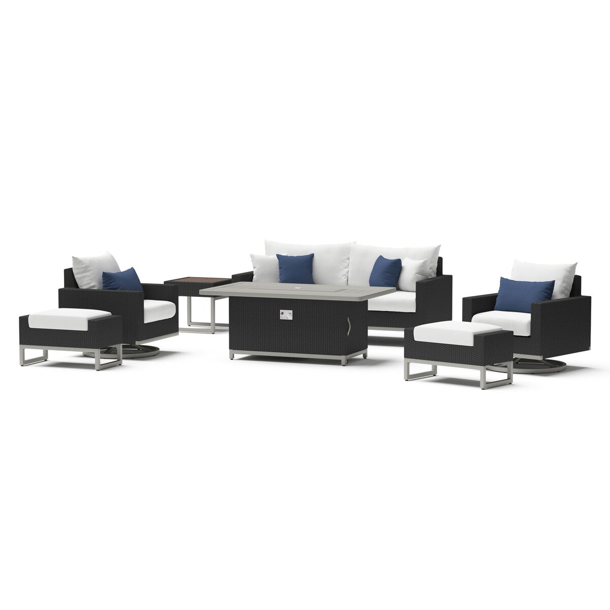 Milo Espresso 7 Piece Sunbrella Outdoor Patio Motion Fire Set
