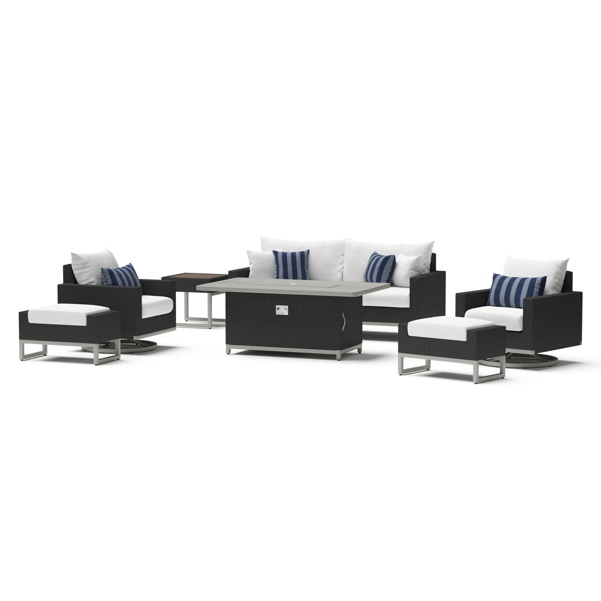 Milo Espresso 7 Piece Sunbrella Outdoor Patio Motion Fire Set