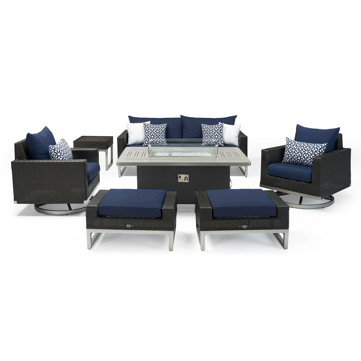 Milo Espresso 7 Piece Sunbrella Outdoor Patio Motion Fire Set