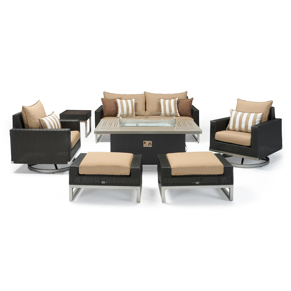 Milo Espresso 7 Piece Sunbrella Outdoor Patio Motion Fire Set