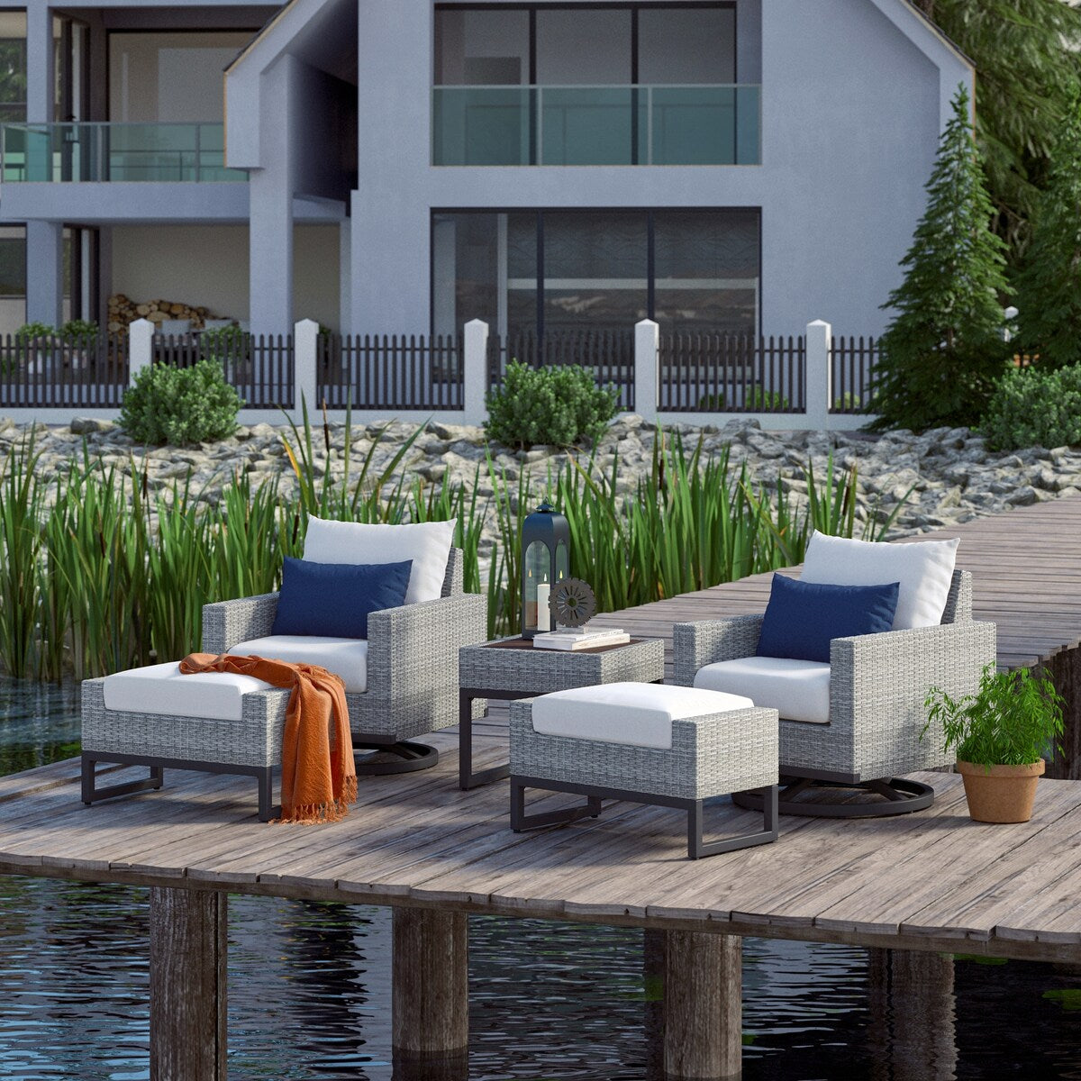 Milo 5 Piece Sunbrella Outdoor Patio Motion Club Set