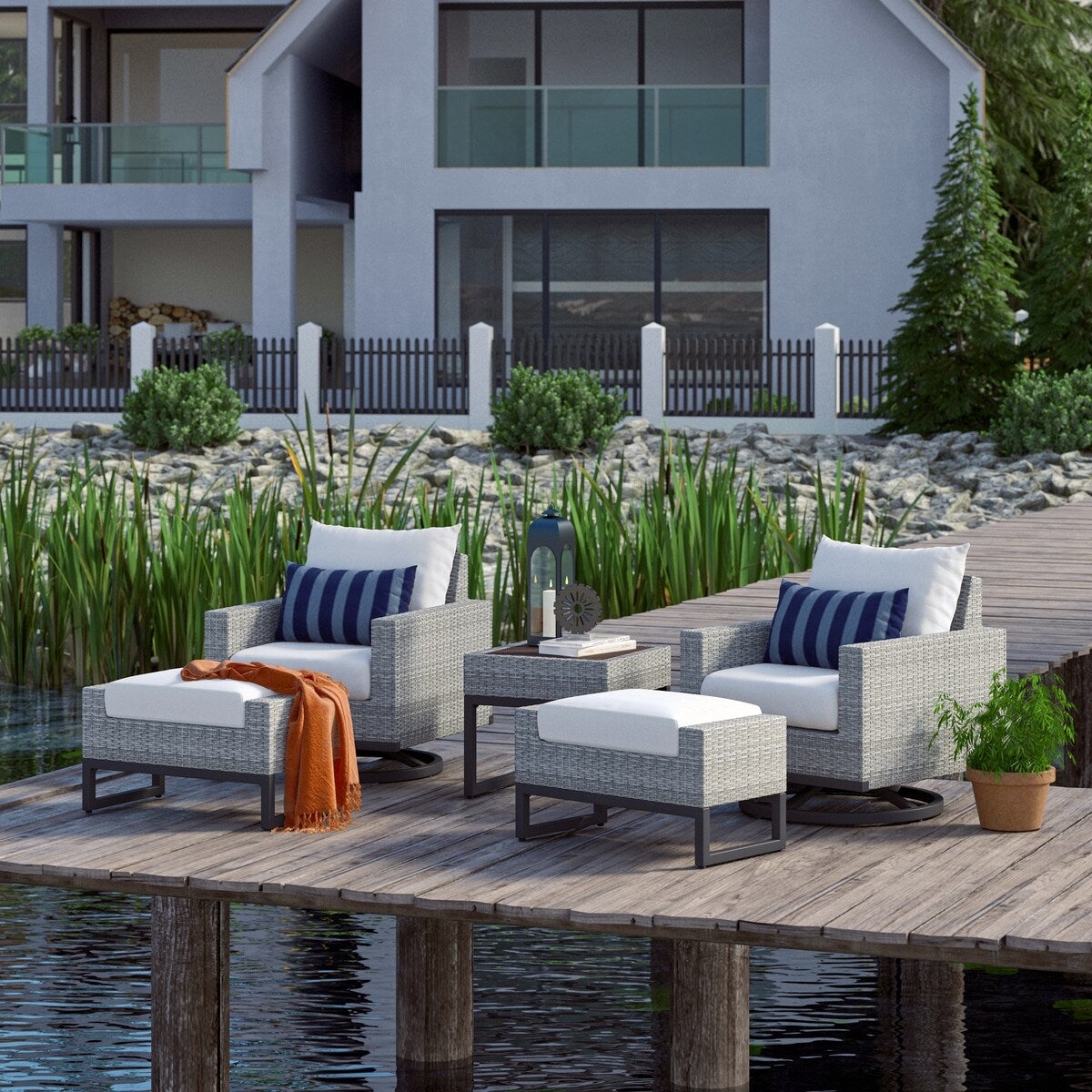 Milo 5 Piece Sunbrella Outdoor Patio Motion Club Set