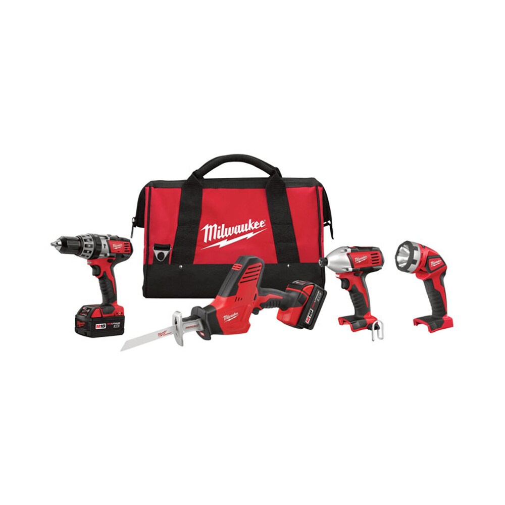 Milwaukee 2695-24 M18 18-Volt Lithium-Ion Cordless Hammer Drill/Hackzall/Impact Driver/Light Combo Kit (4-Tool)