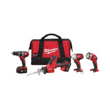 Milwaukee 2695-24 M18 18-Volt Lithium-Ion Cordless Hammer Drill/Hackzall/Impact Driver/Light Combo Kit (4-Tool)